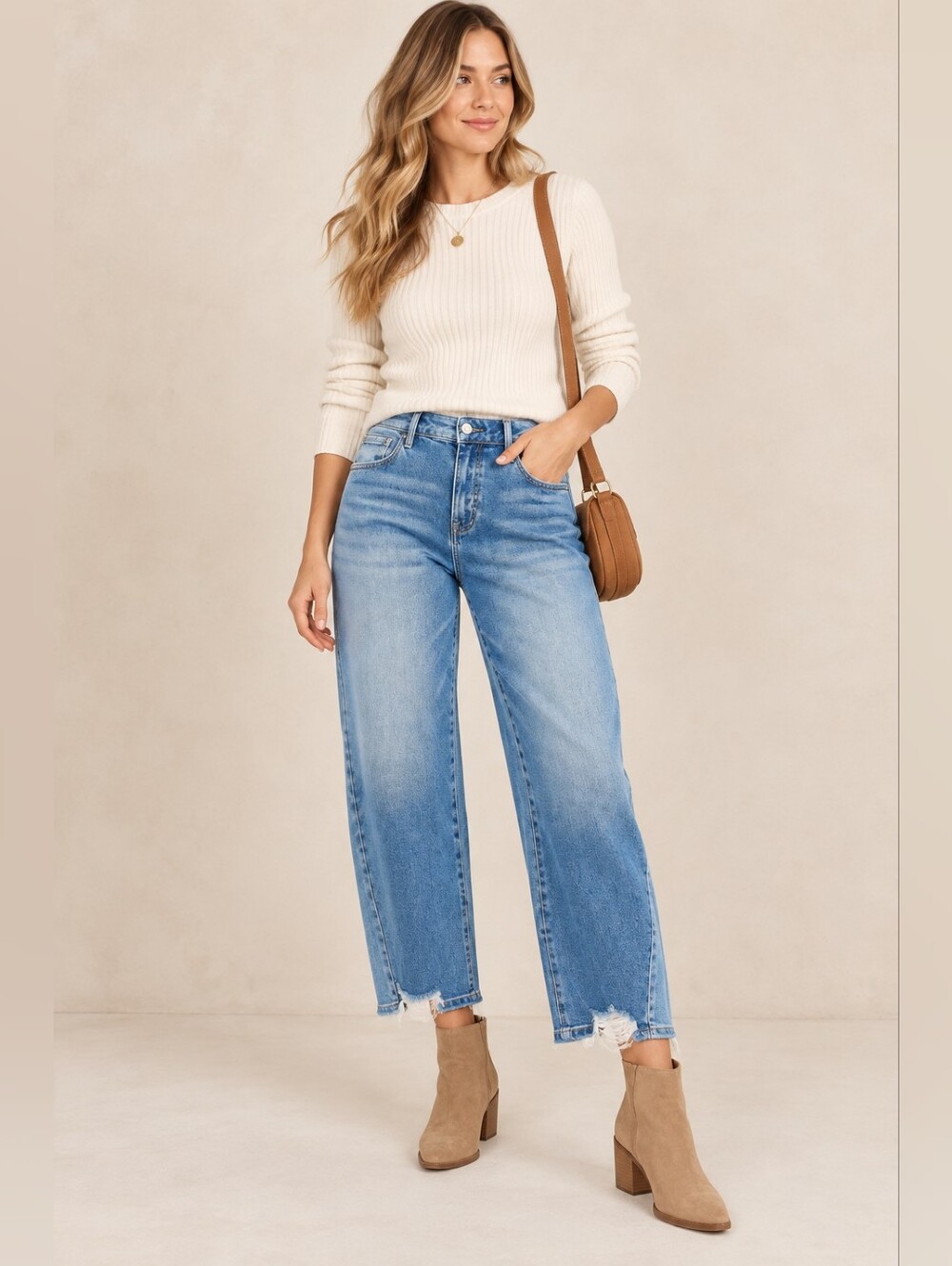 RISEN Women's Barrel Jeans Slouchy Contrast Ankle Collegiate Stretch Various NEW